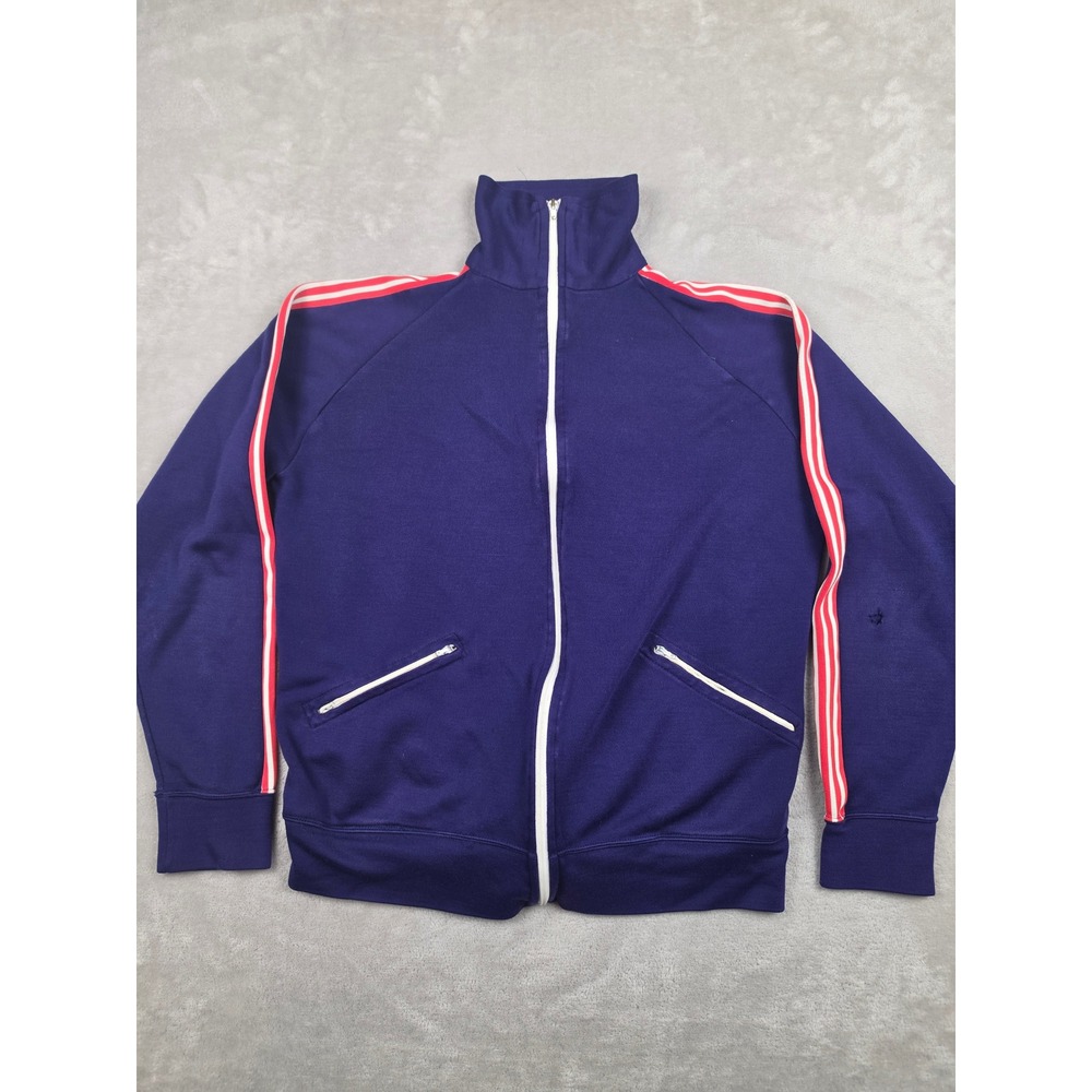 Vintage Dash Track Jacket Womens L Blue Purple 70s 80s Striped Full Zip Acrylic